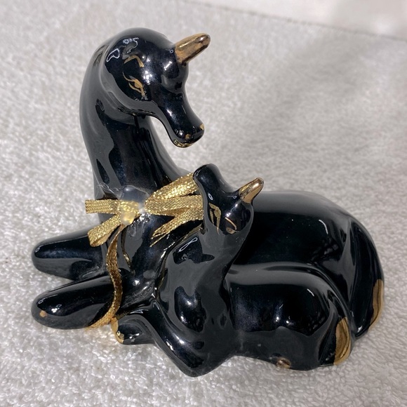 Vintage Black Ceramic Unicorn Figurine W Gold Accents - Picture 15 of 15